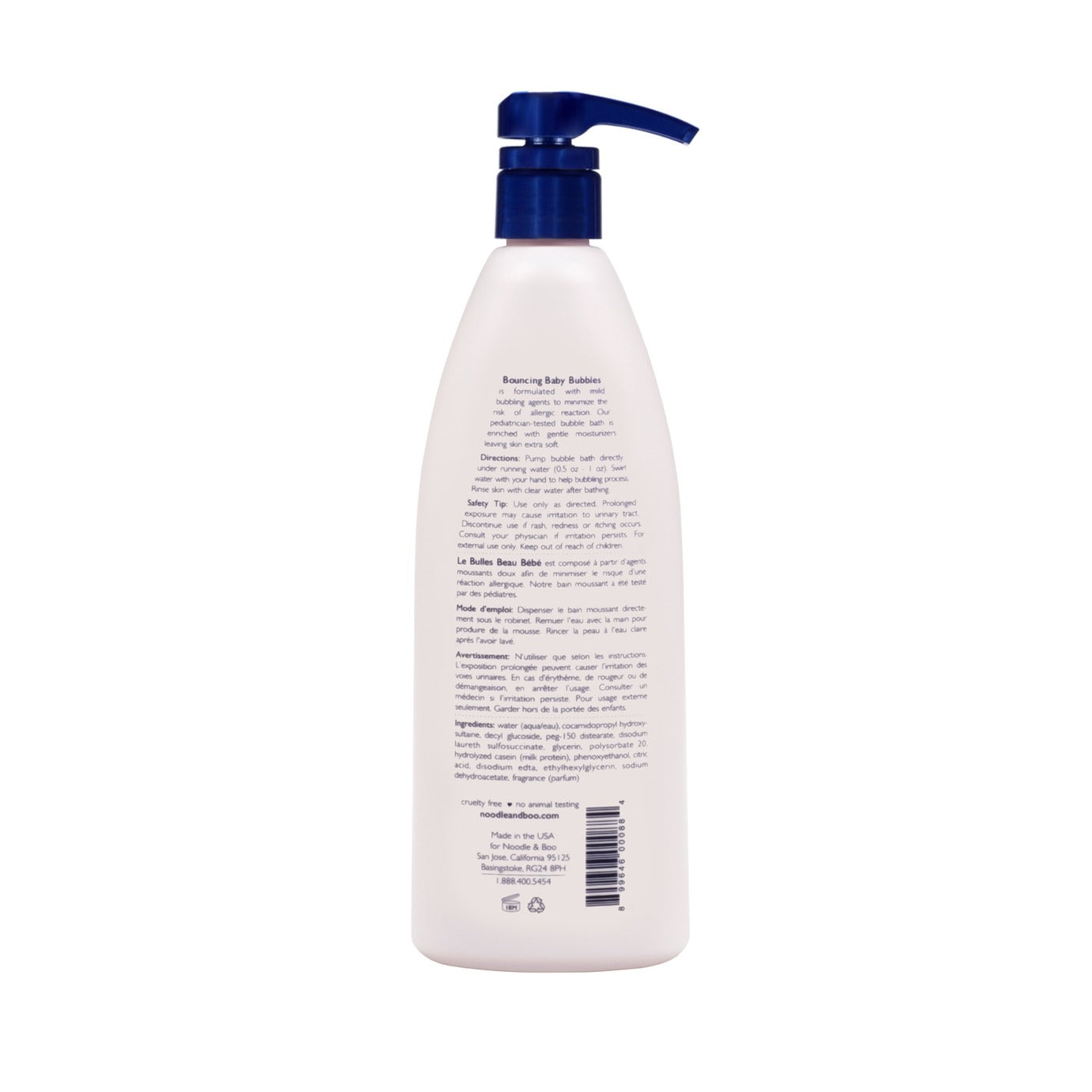 White bottle with blue pump on a white background