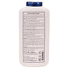Back of a baby powder container with text and branding on a white background