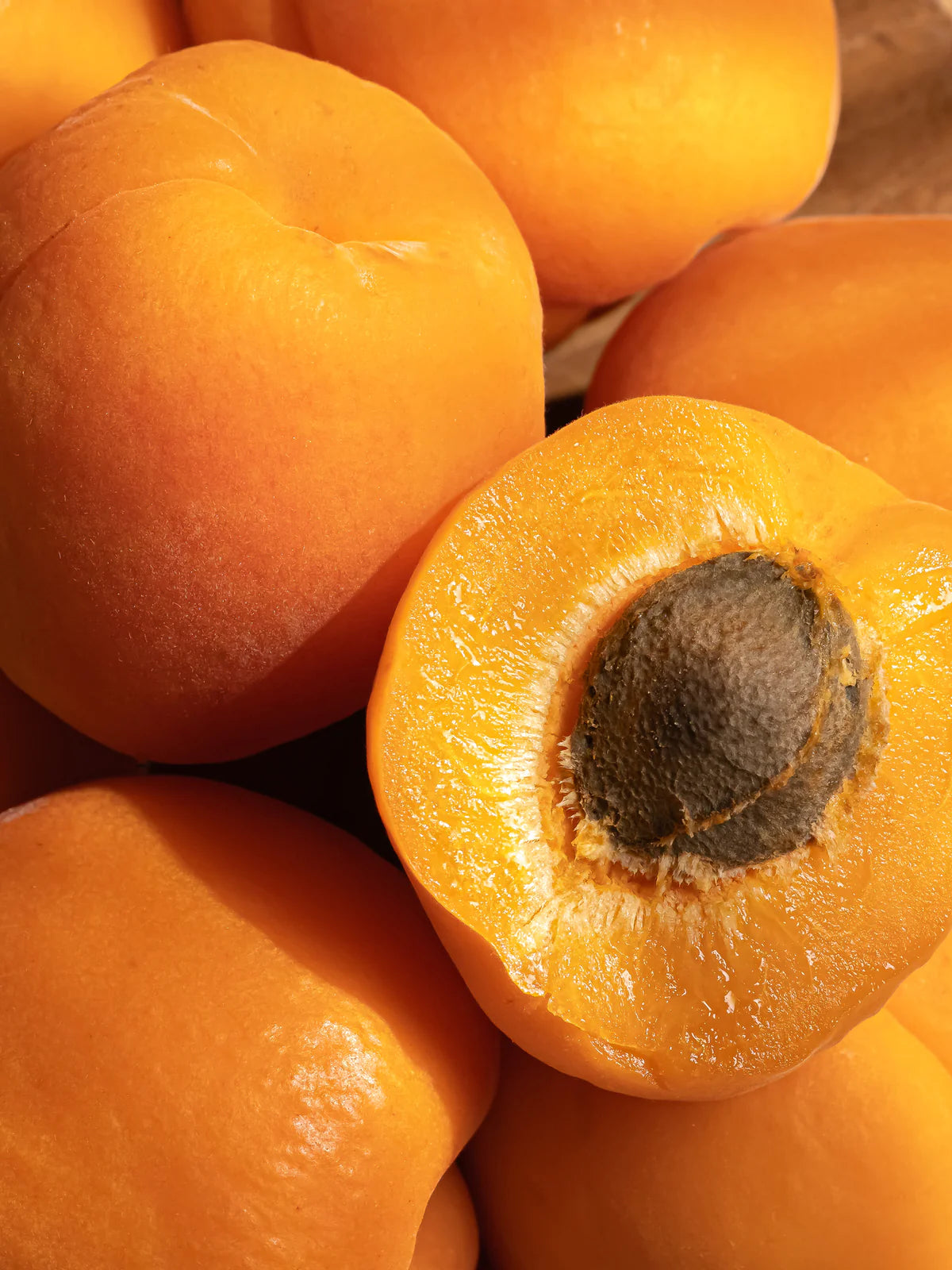 Close-up of apricots with a focus on texture and color.