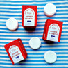 Old Whaling Co. shower steamers on a blue and white striped background