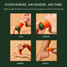 Product being applied to lips, cheeks, hands, and heels with text indicating its versatility.