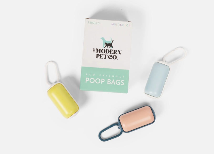 Assorted Colors Biodegradable Dog Poo Bags with Holders 3pk.