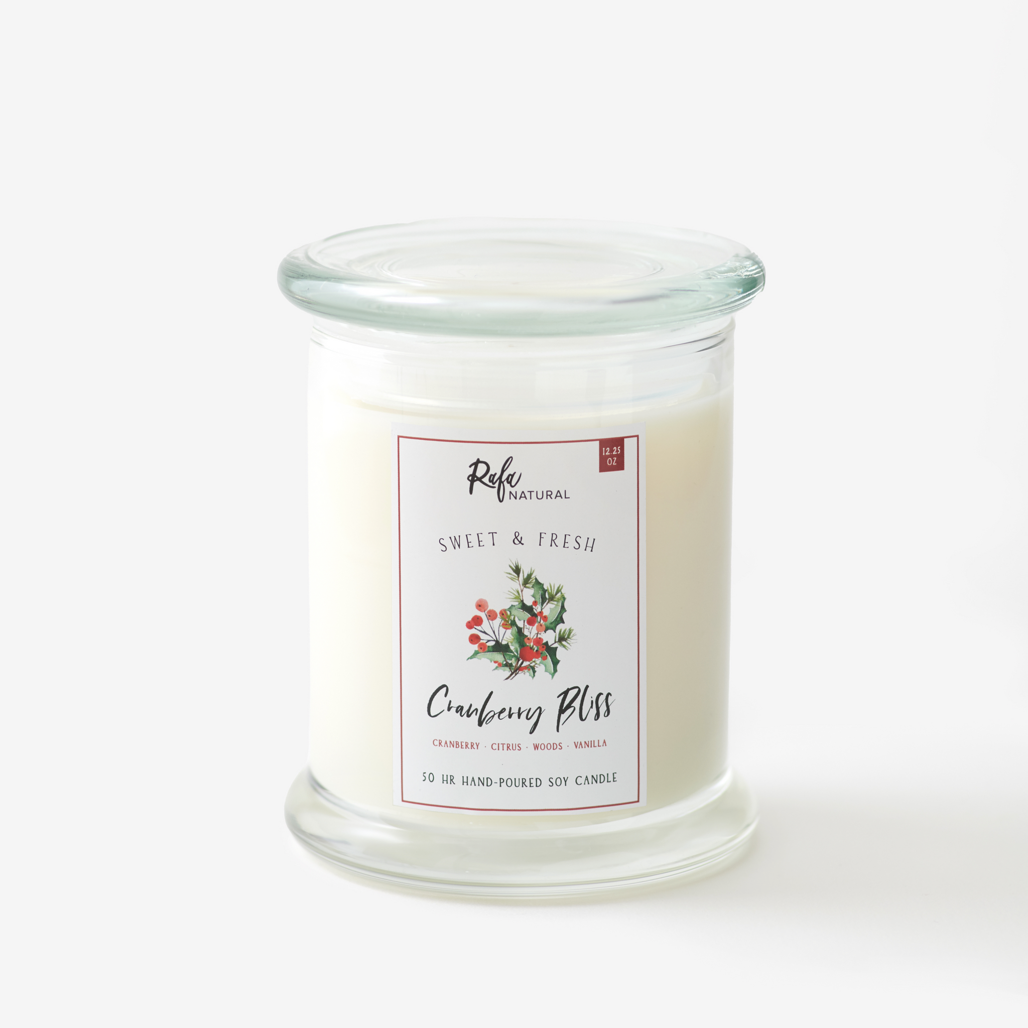 Cranberry Bliss 50Hr Soy Candle by Rafa Natural