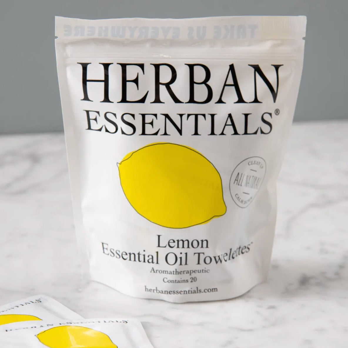 Pack of 20 Lemon Essential Oil Towelettes by Herban Essentials