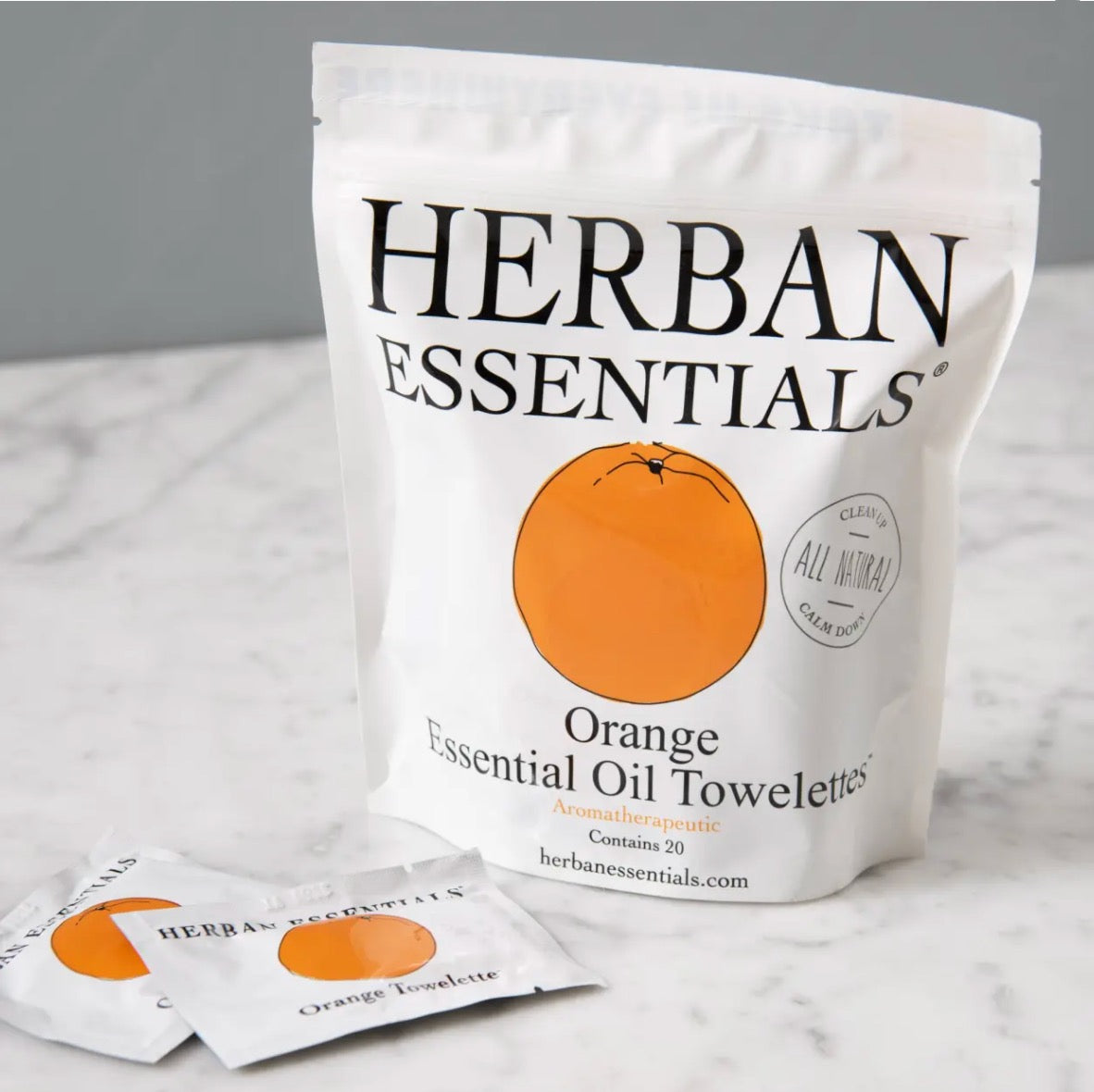 Pack of 20 Orange Essential Oil Towelettes by Herban Essentials